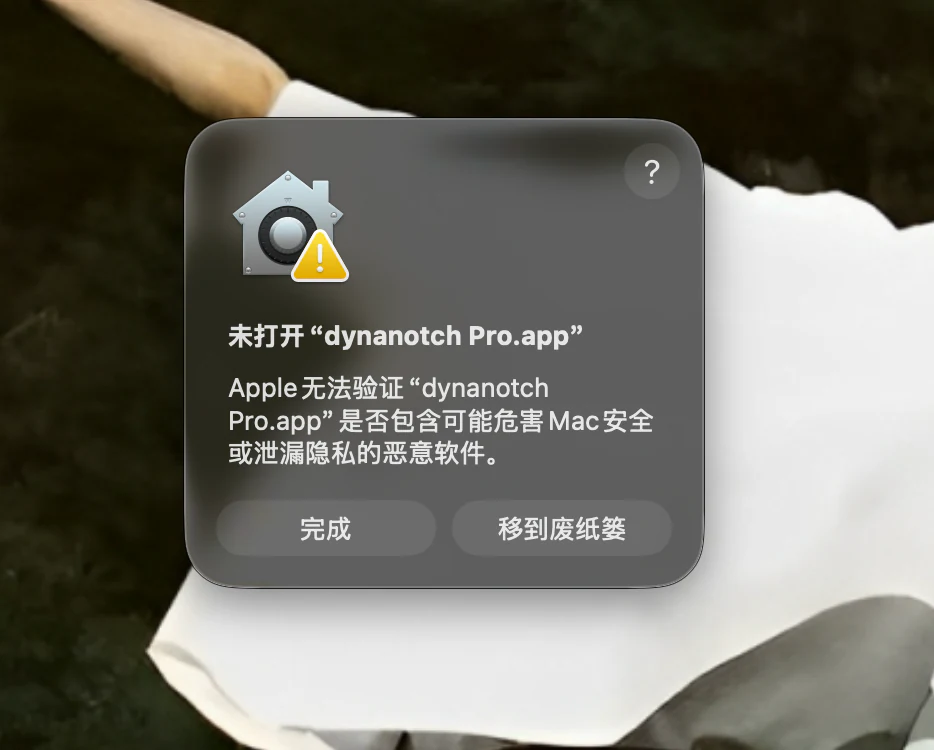 macOS 无法验证 DynaIsle 的首次提示